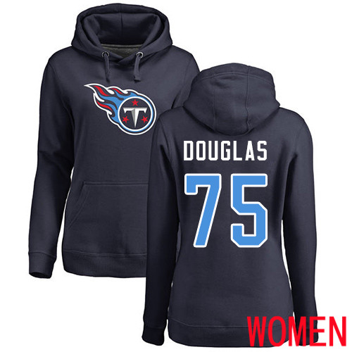 Tennessee Titans Navy Blue Women Jamil Douglas Name and Number Logo NFL Football #75 Pullover Hoodie Sweatshirts->nfl t-shirts->Sports Accessory